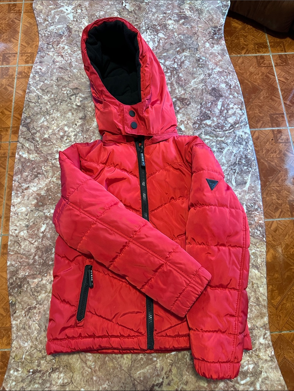 Kids guess Red Hooded Puffer zip  Jacket